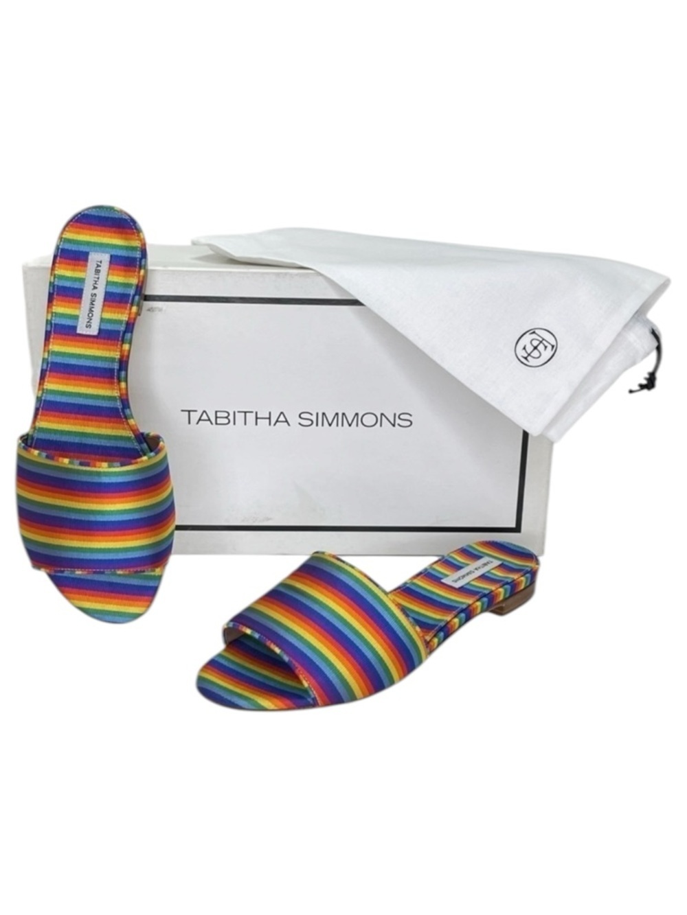 Tabitha Simmons Womens Slide Sandals EU 36 US 6 Sprinkles Rainbow Stripe Silk